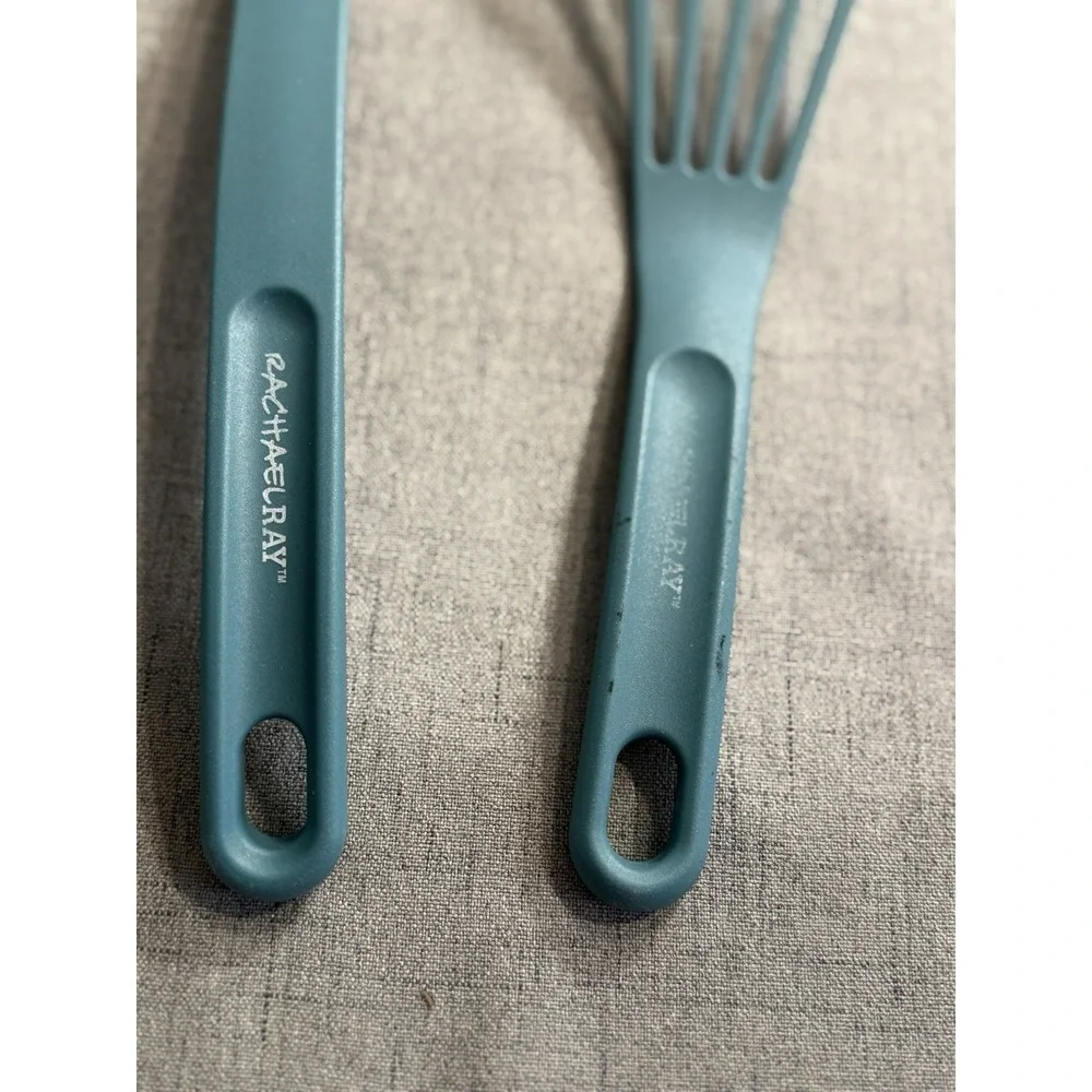 Rachael Ray Nylon Kitchen Utensil Set:‎ Slotted Spoon & Spatula - Teal/Blue
